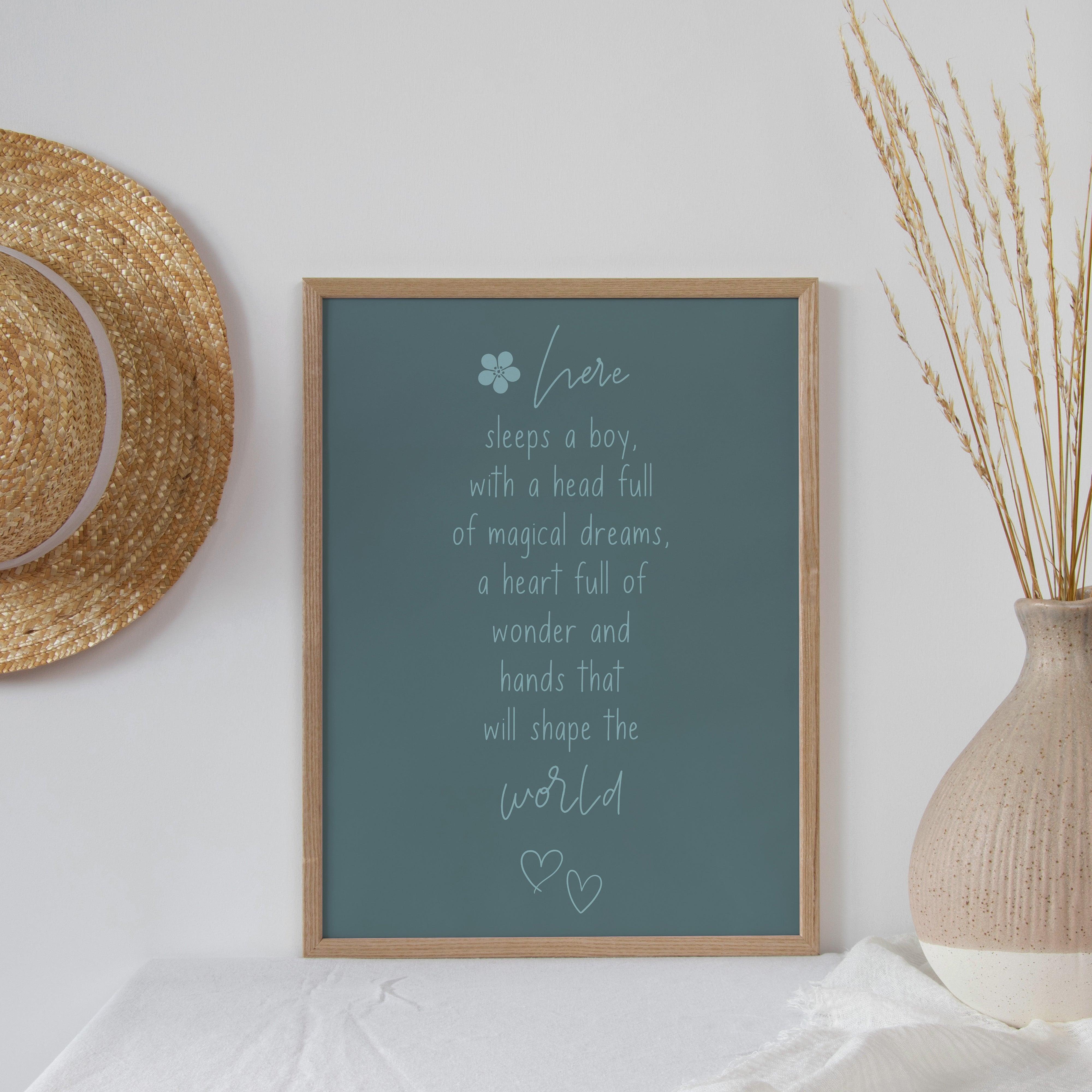 Here Sleeps A Boy - Juniper - Quote Print Poster - The Willow Corner