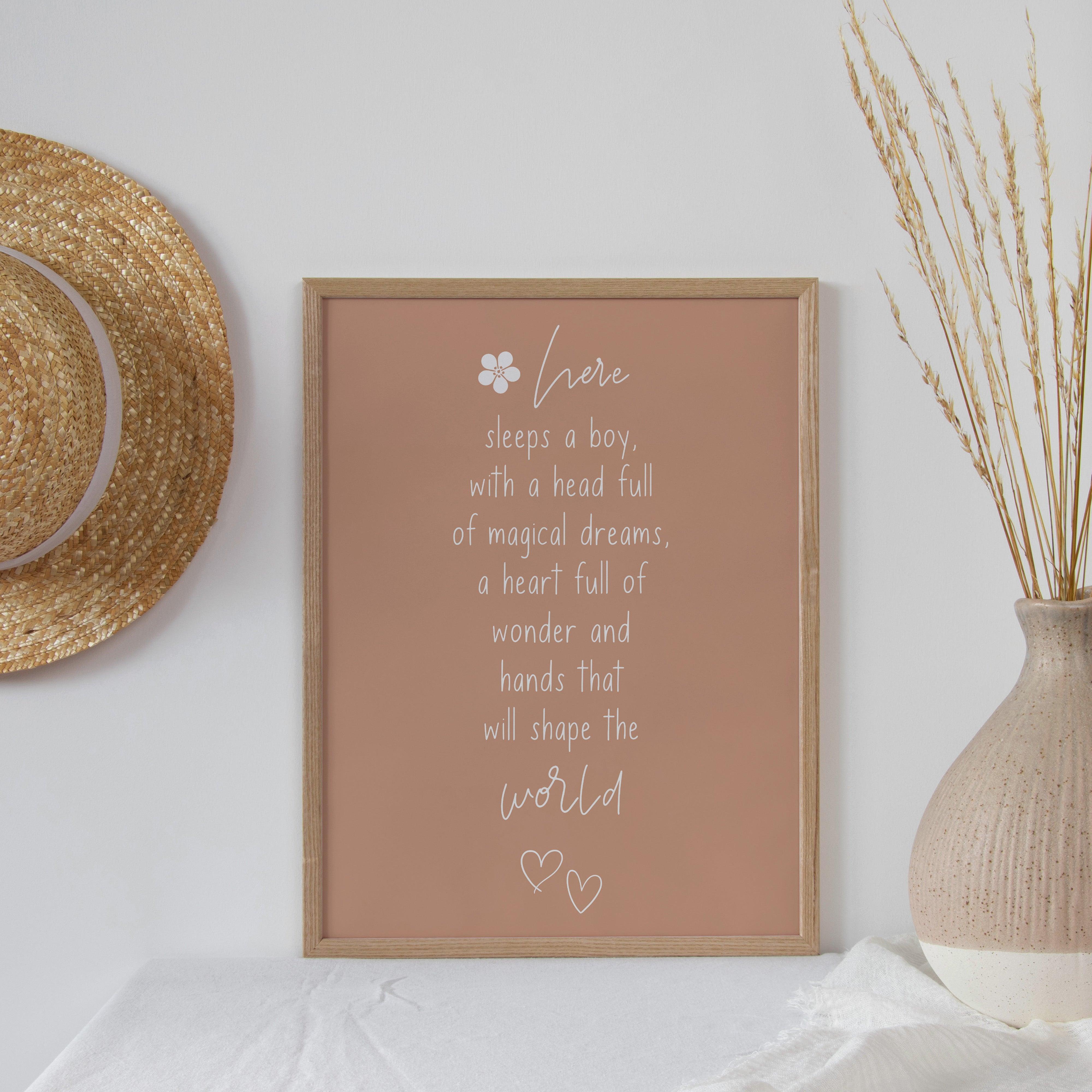 Here Sleeps A Boy - Stone - Quote Print Poster - The Willow Corner