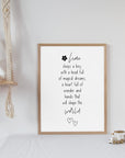 Here Sleeps A Boy - White - Quote Print Poster - The Willow Corner