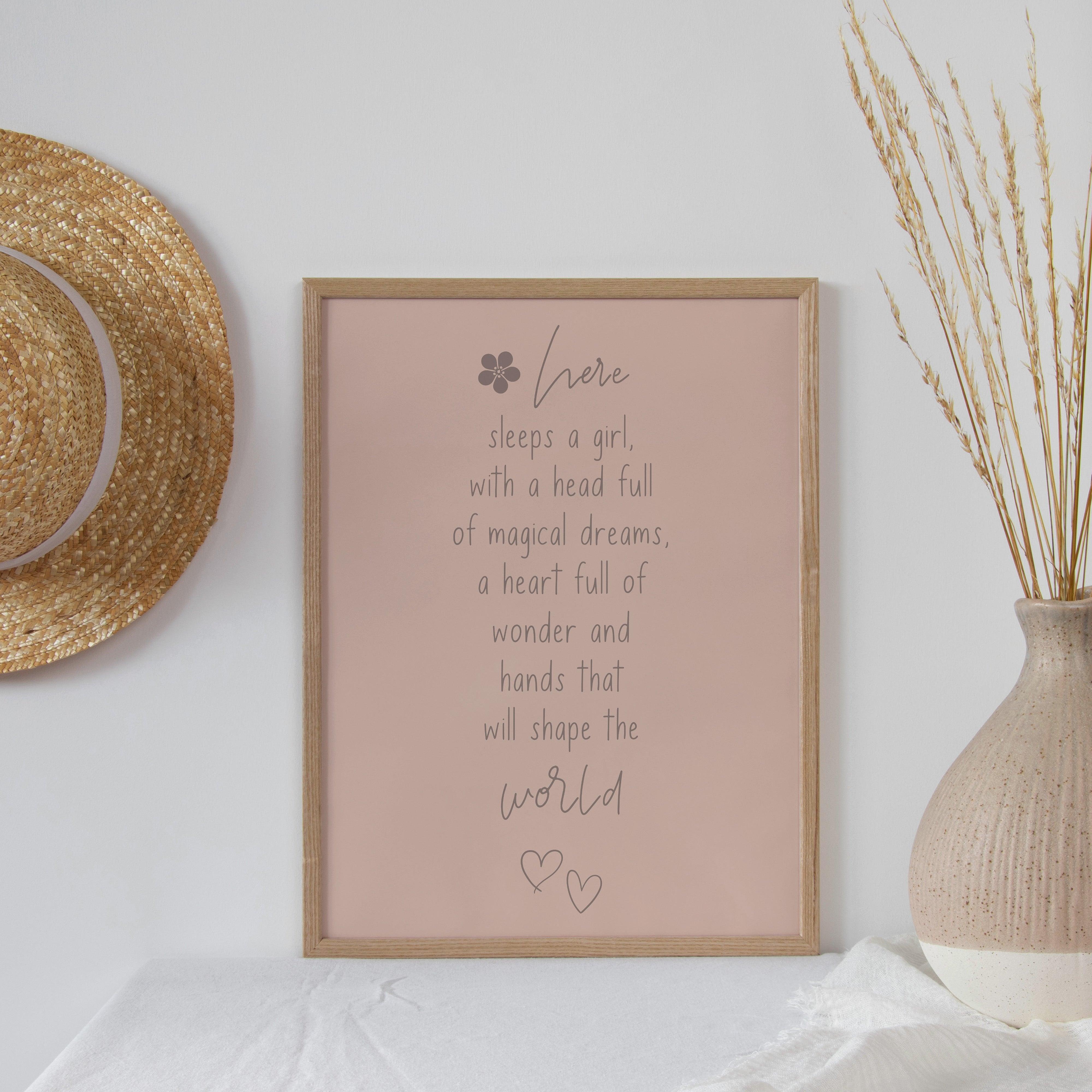 Here Sleeps A Girl - Peach - Quote Print Poster - The Willow Corner