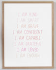 I Am Affirmation - Pink Tones - Educational Print Series - Poster - The Willow Corner