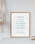 I Am Affirmation - Retro Blues - Educational Print Series - Poster - The Willow Corner