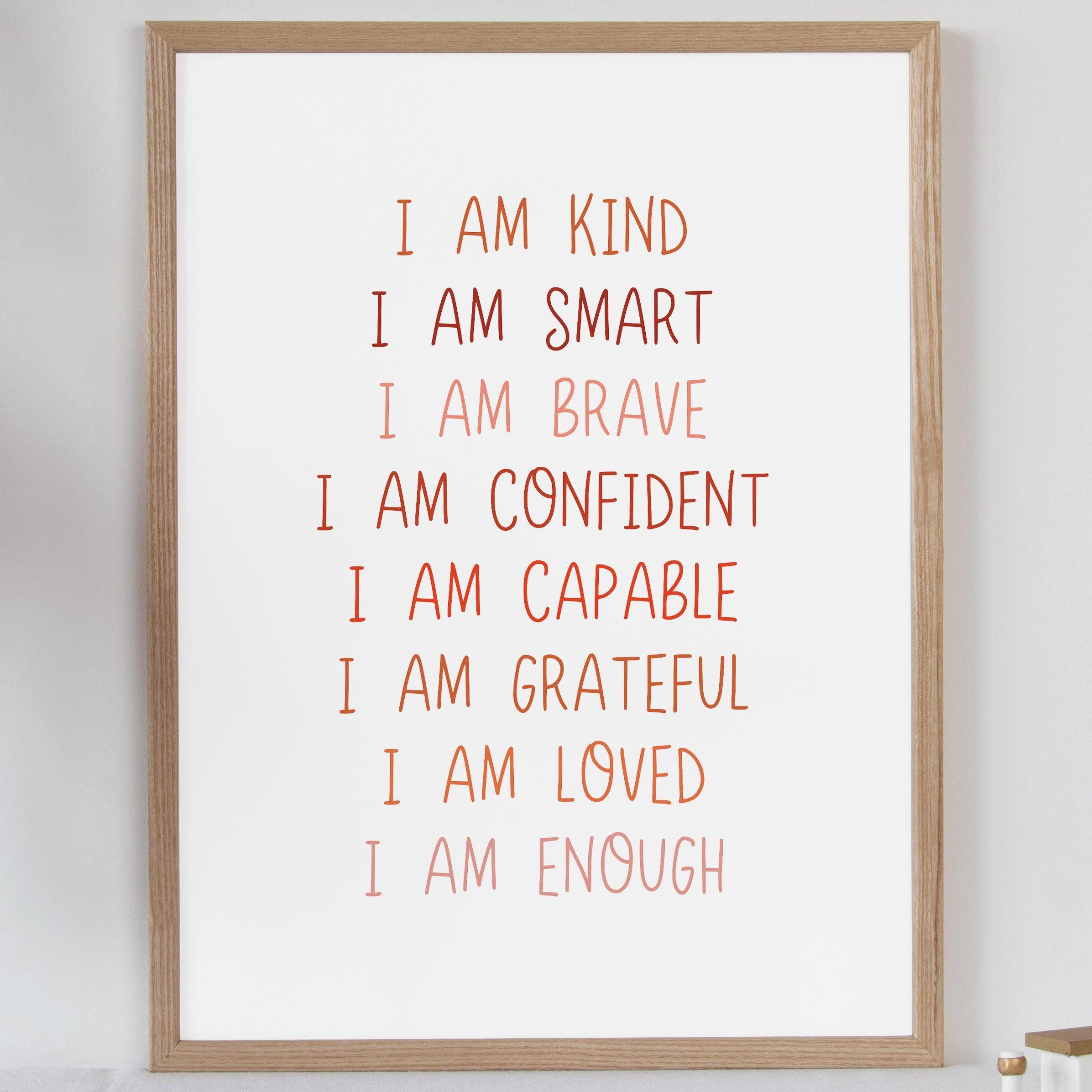 I Am Affirmation - Summer Reds - Educational Print Series - Poster - The Willow Corner