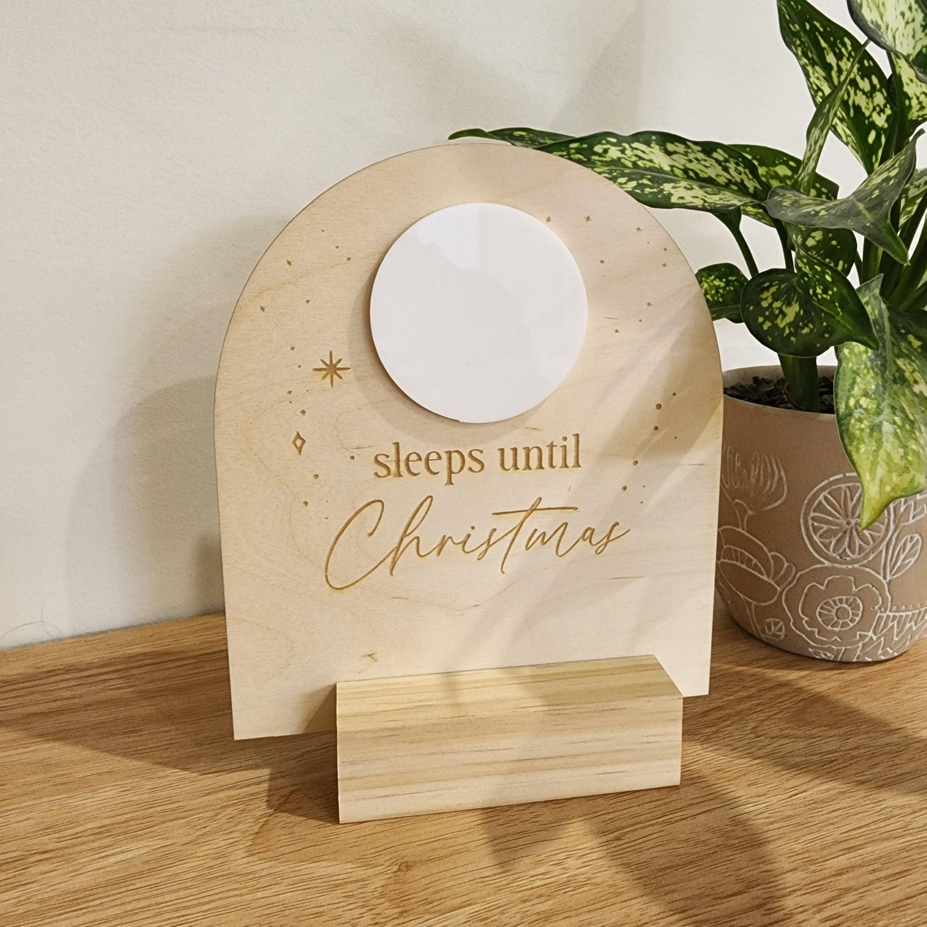 Mini Santa Visits Countdown Plaque - Timber Block - Christmas Decor - The Willow Corner