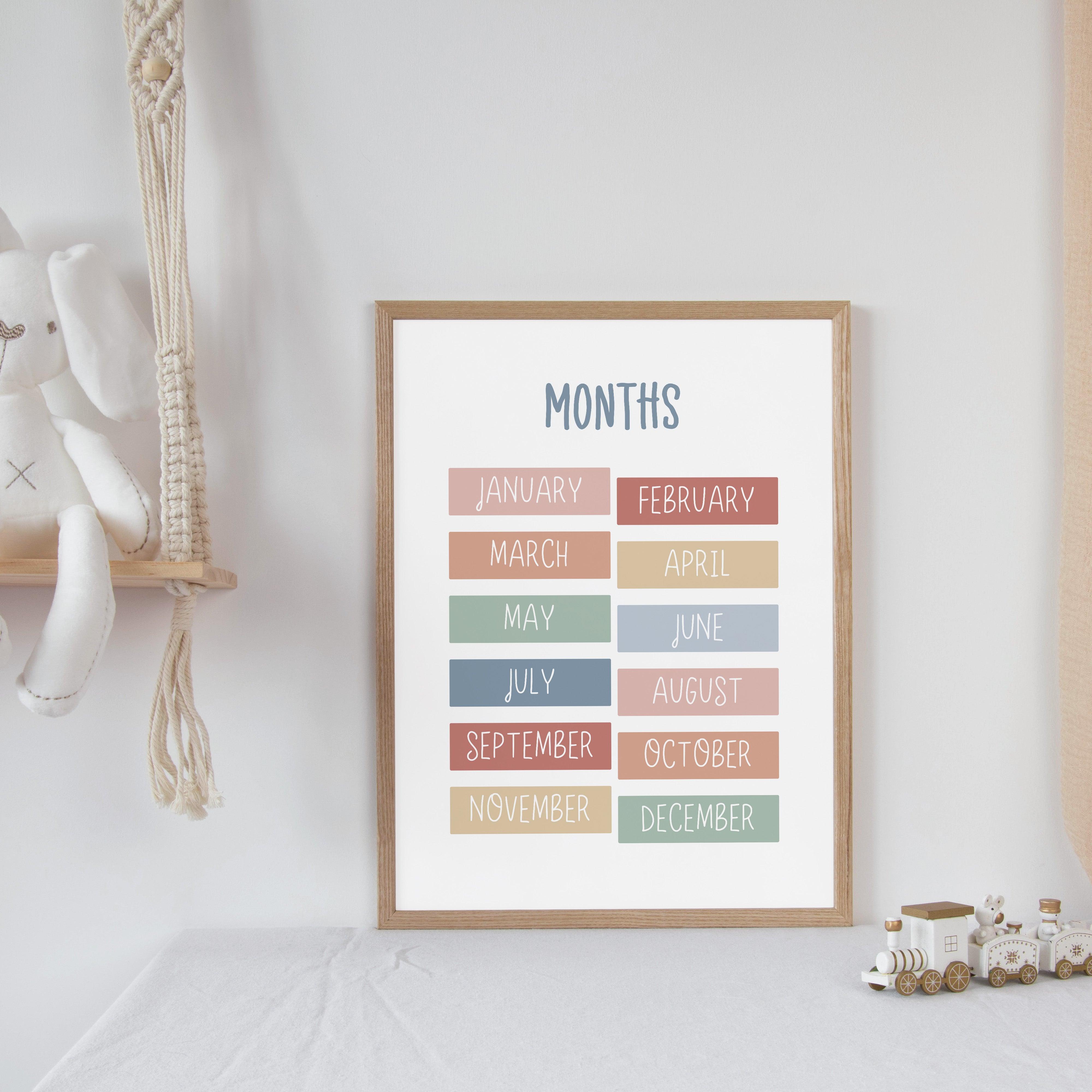 Months - Pastel Tones - Educational Print Series - Poster - The Willow Corner