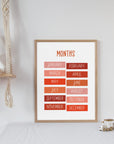 Months - Summer Reds - Educational Print Series - Poster - The Willow Corner