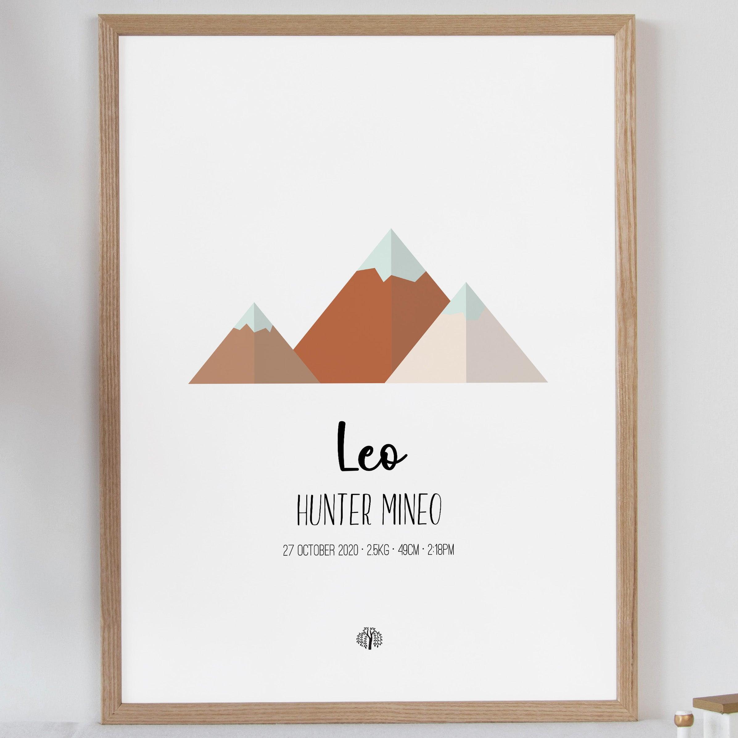 Mountain Adventures - Earth - Personalised Birth Details Poster - The Willow Corner