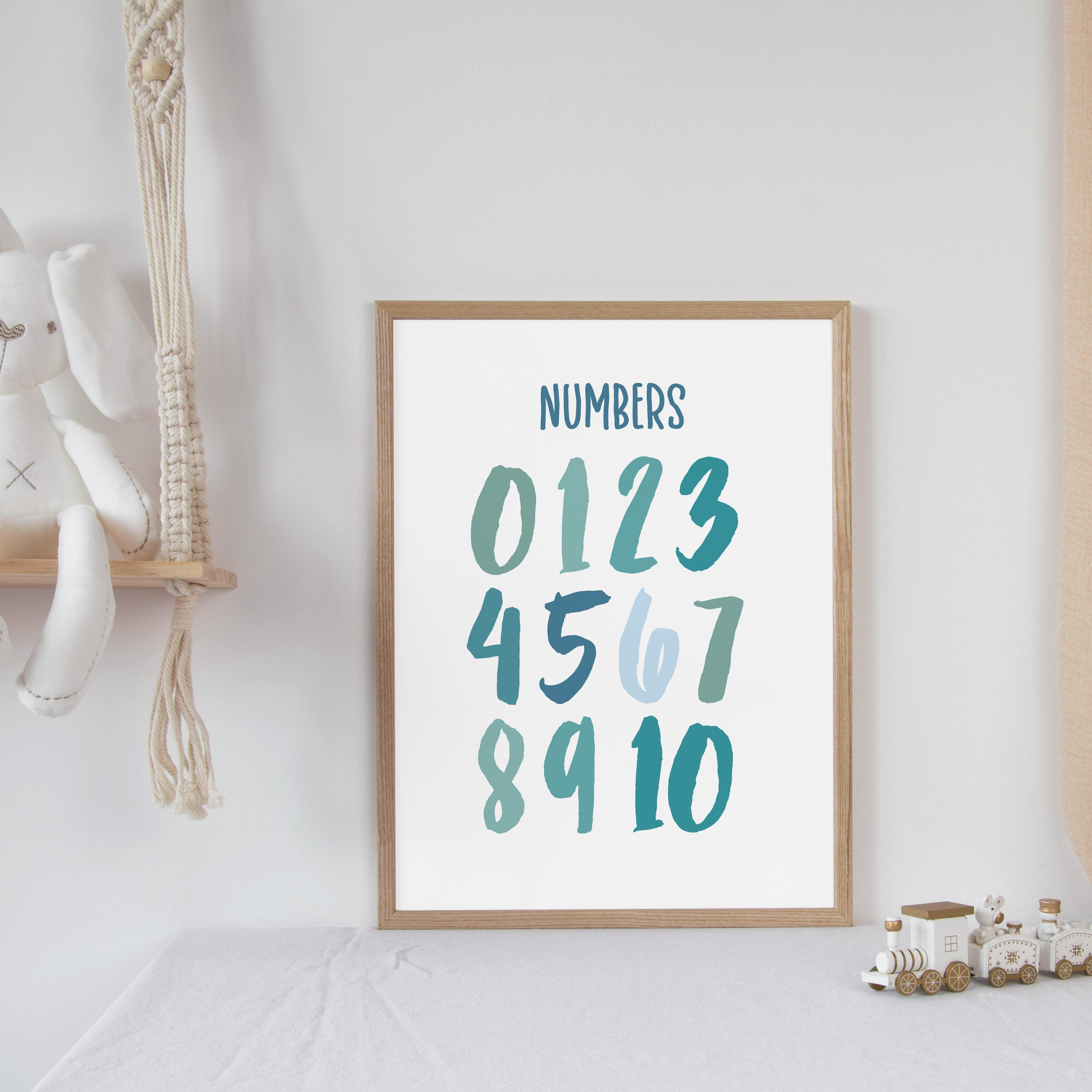 Numbers - Retro Blues - Educational Print Series - Poster - The Willow Corner