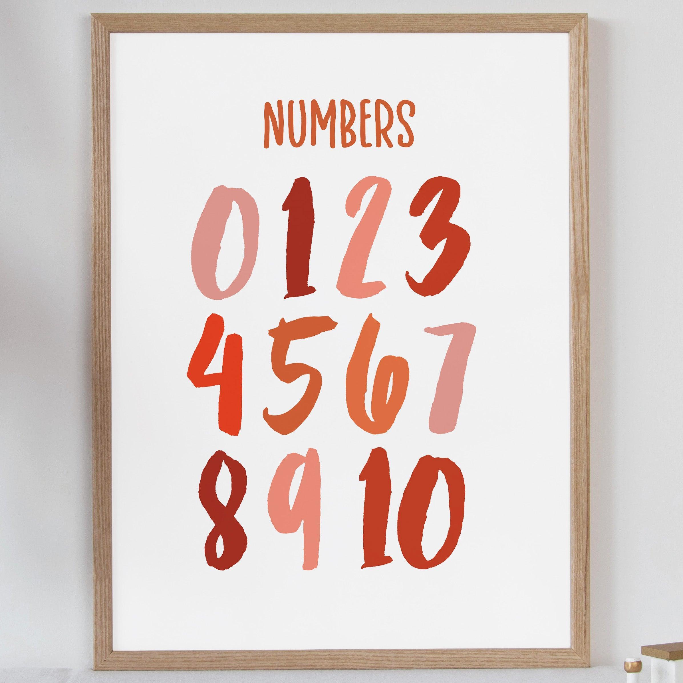 Numbers - Summer Reds - Educational Print Series - Poster - The Willow Corner