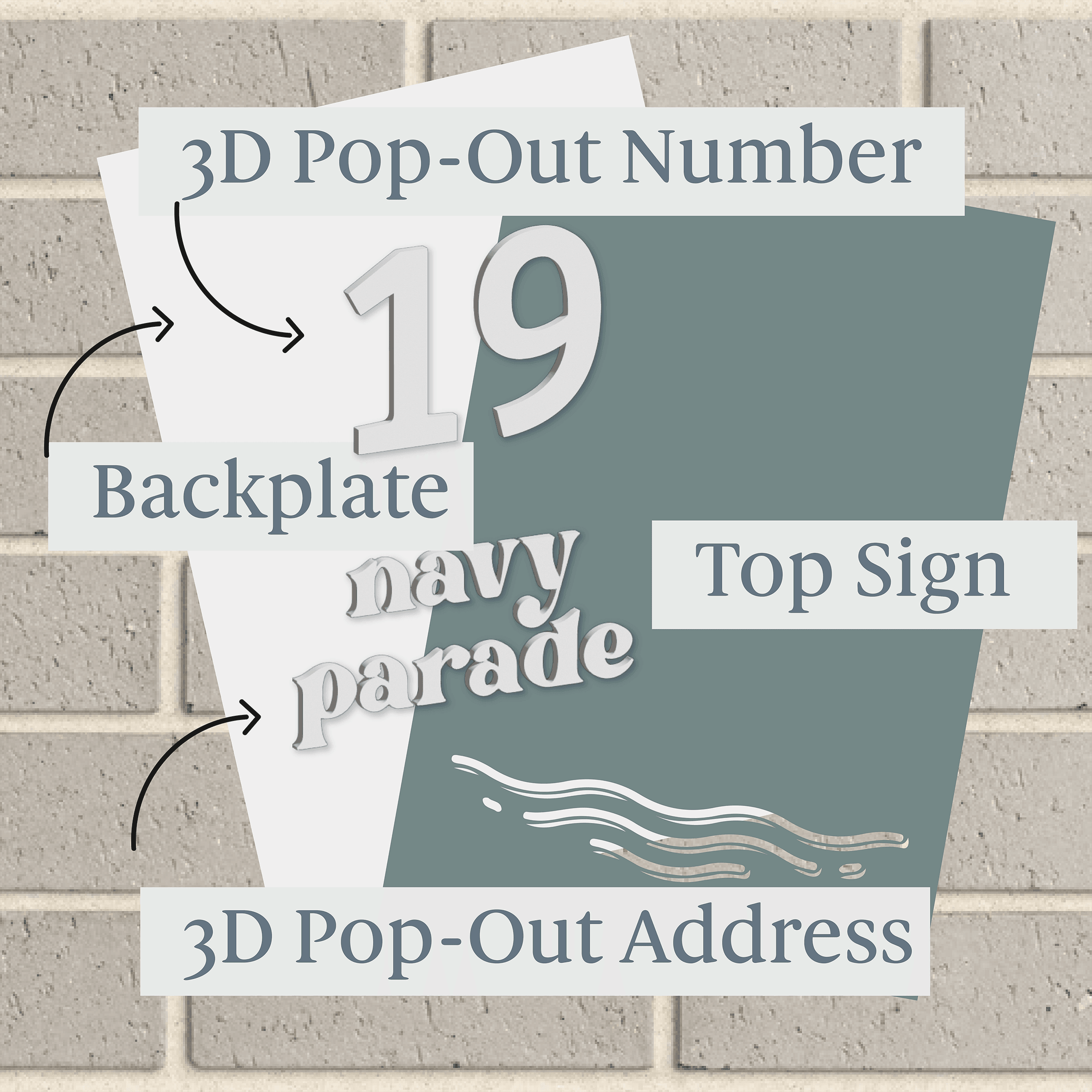 Personalised House Sign 🏠 – 3D Pop-Out Tall Waves – Letterbox Sign - The Willow Corner