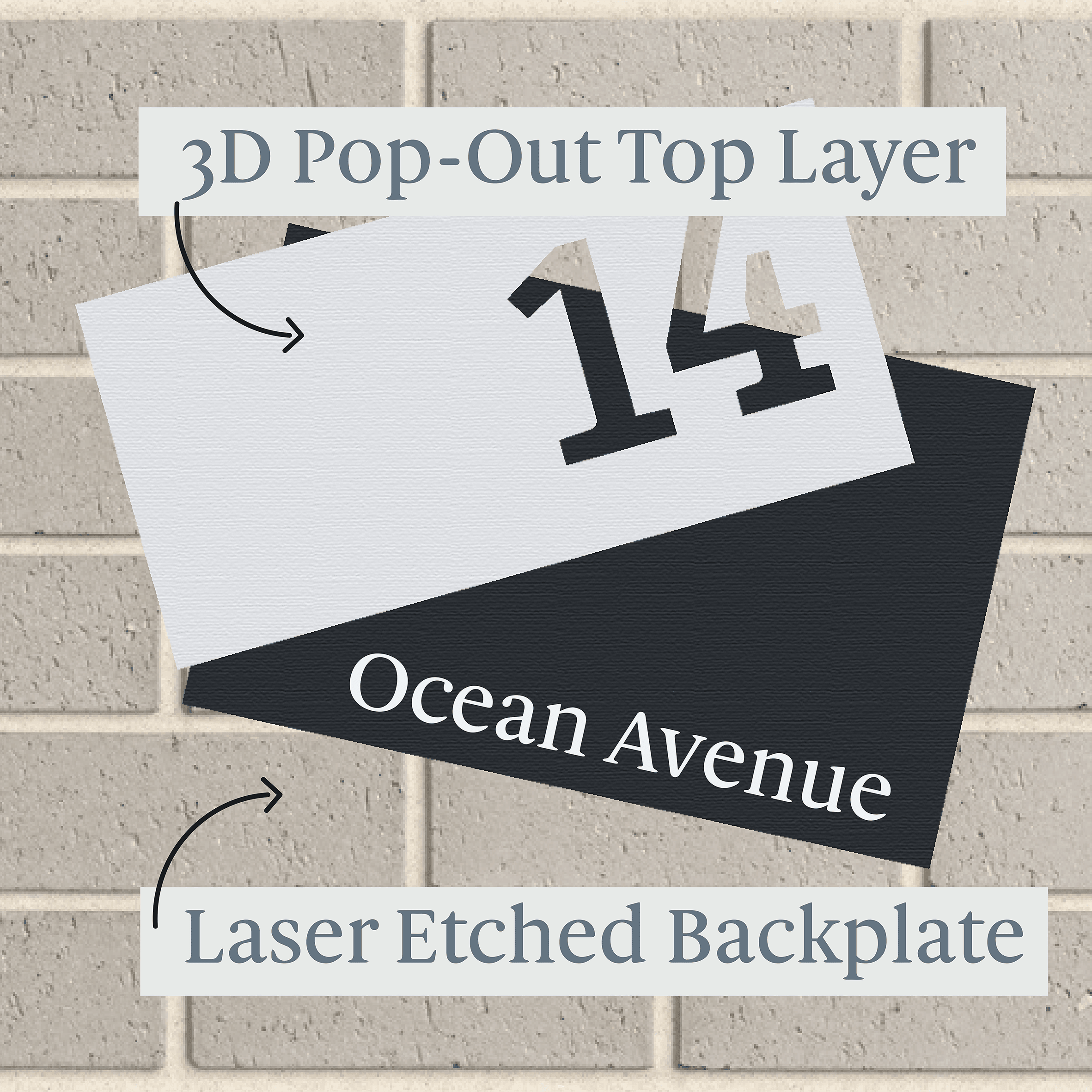Personalised House Sign 🏠 – Brushed Luxe Edition - 3D Rectangle Silver on Black UV Stabilised – Letterbox Sign - The Willow Corner