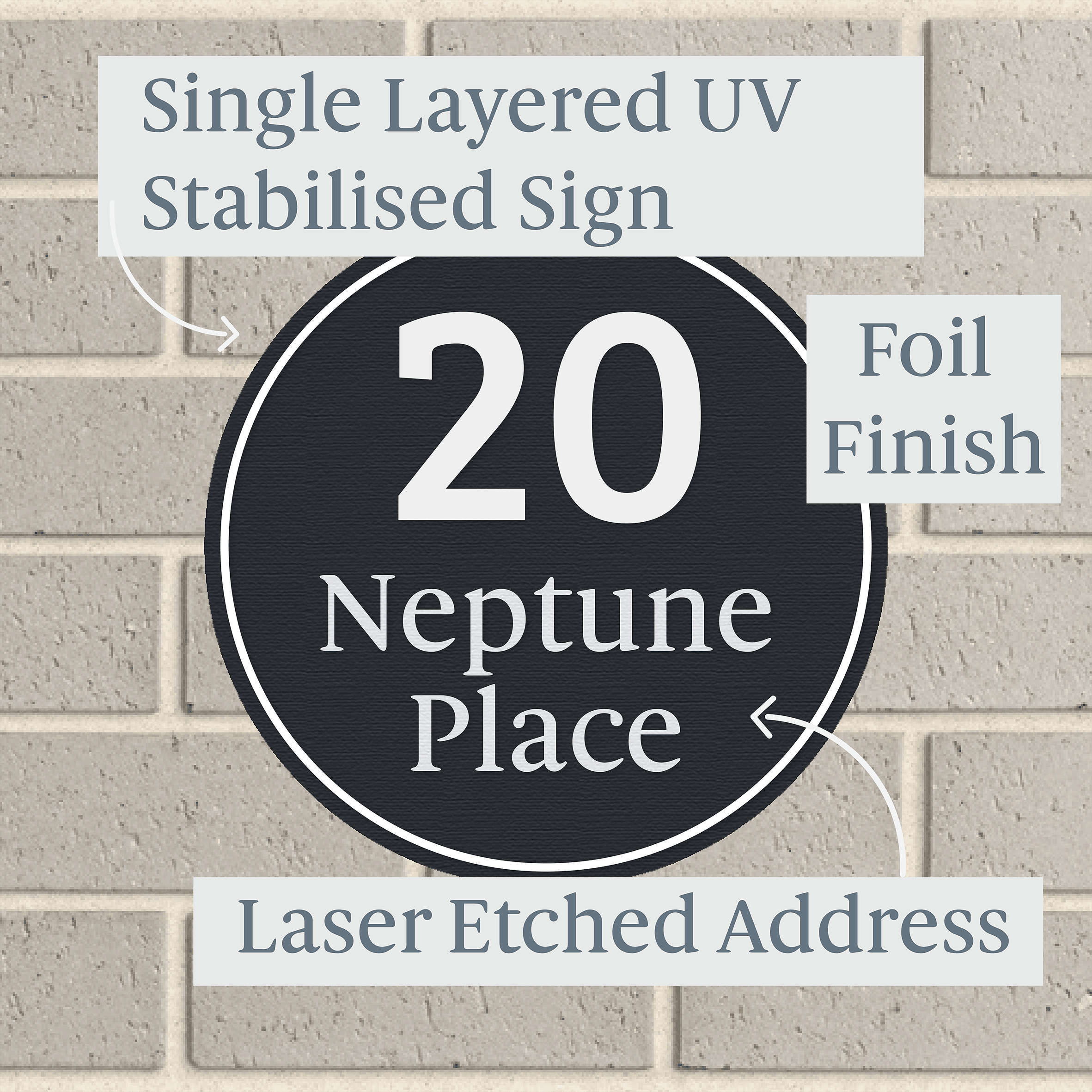 Personalised House Sign 🏠 – Brushed Luxe Edition - Circle Black on White UV Stabilised – Letterbox Sign - The Willow Corner