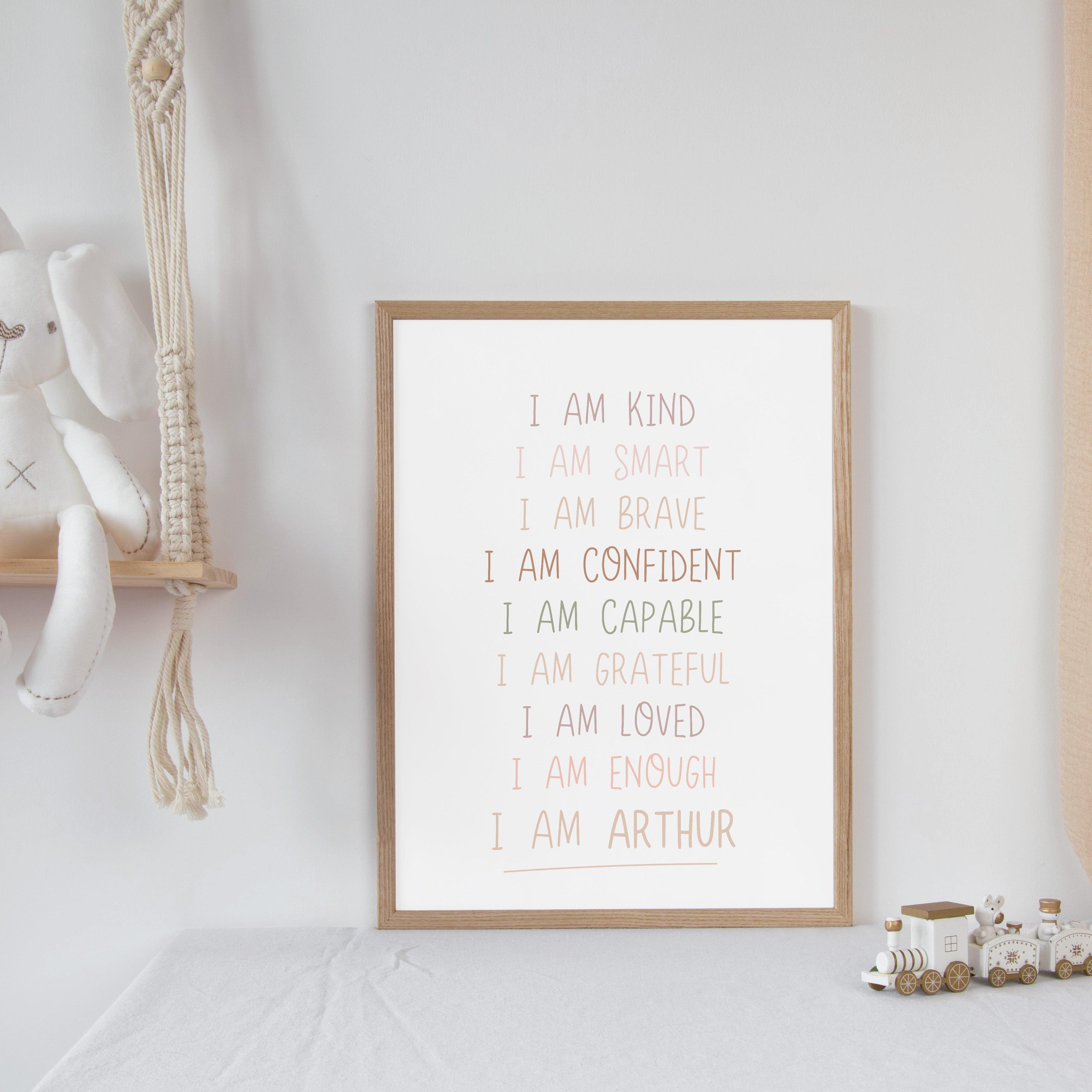 Personalised I Am Affirmation - Neutral Tones - Educational Print Series - Poster - The Willow Corner