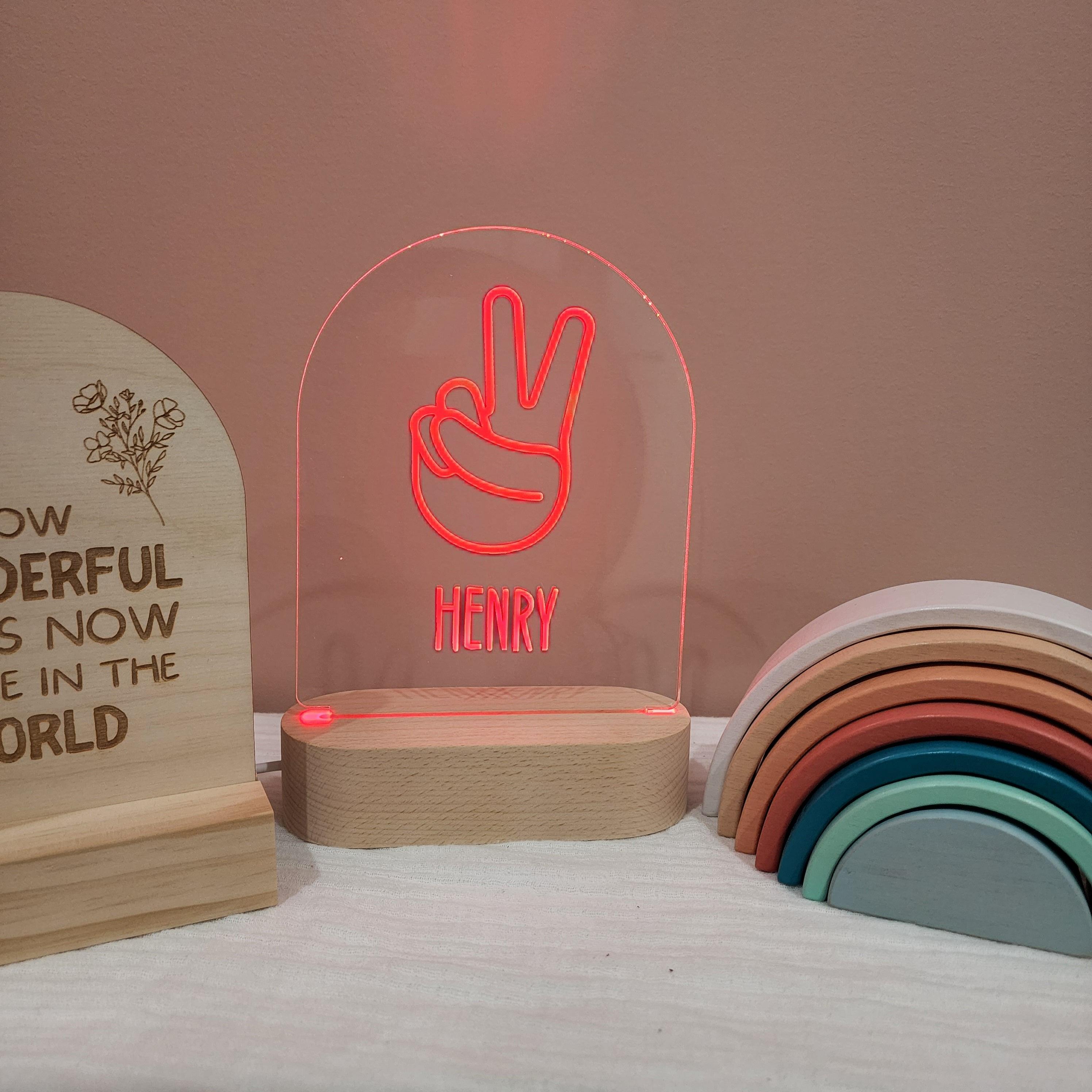 Personalised Night Light 🌙 - Peace Hand - The Willow Corner