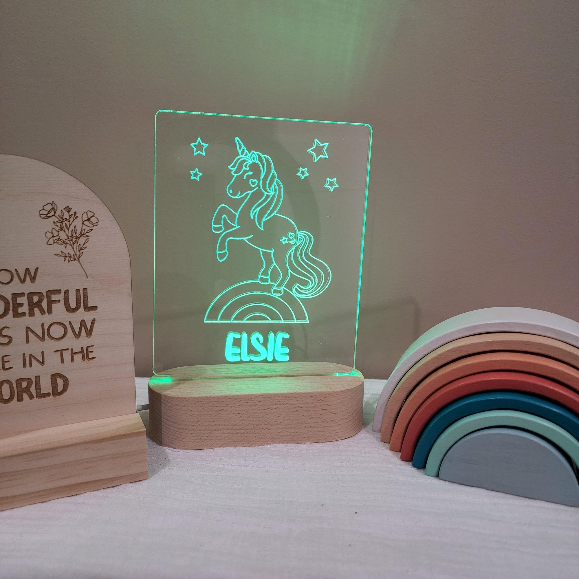 Personalised Night Light 🌙 - Rainbow Unicorn - The Willow Corner