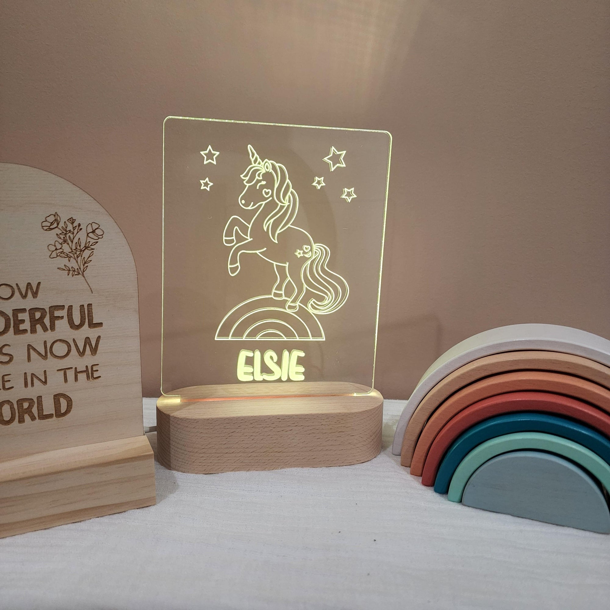 Personalised Night Light 🌙 - Rainbow Unicorn - The Willow Corner