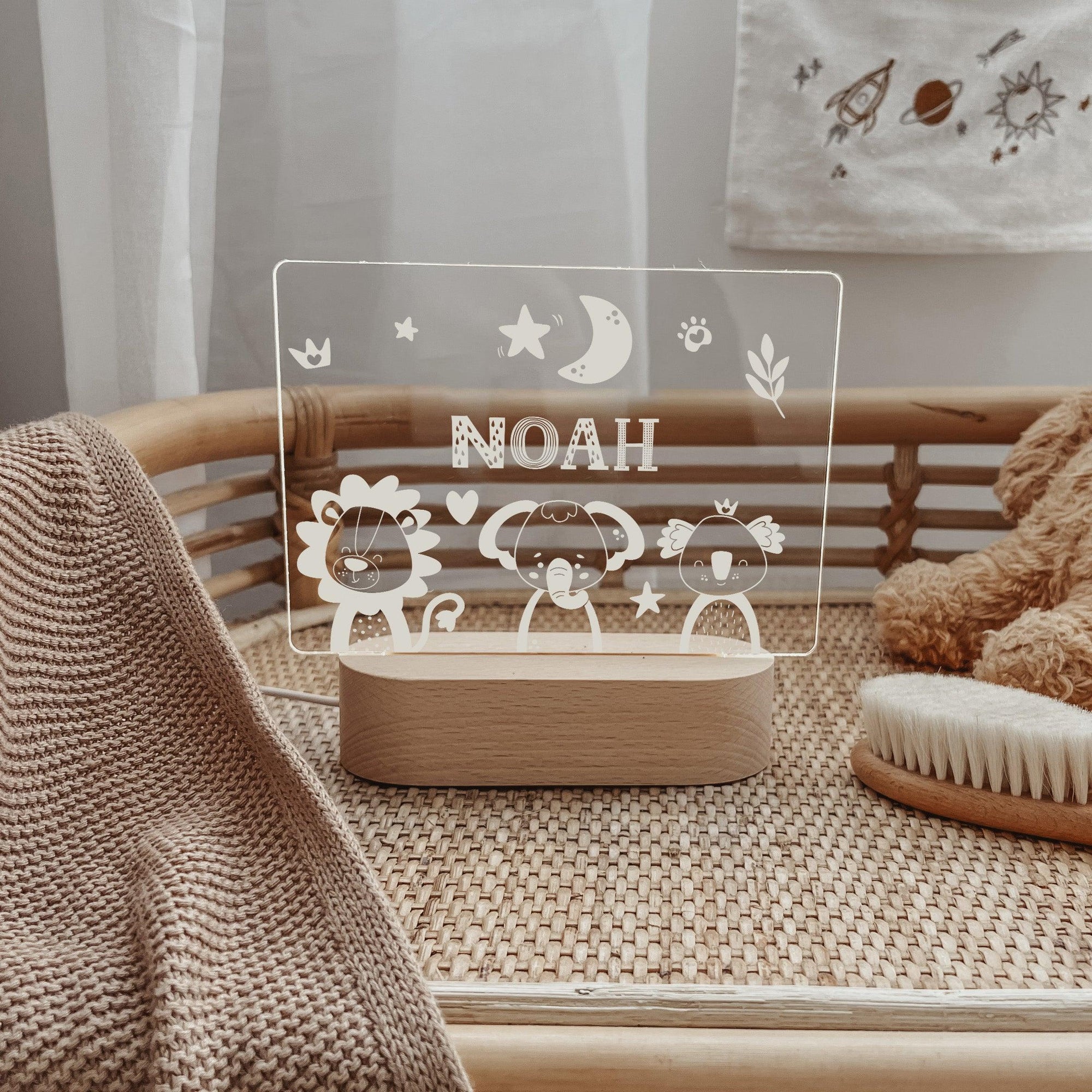 Personalised Night Light 🌙 - Three Sleepy Animals - The Willow Corner