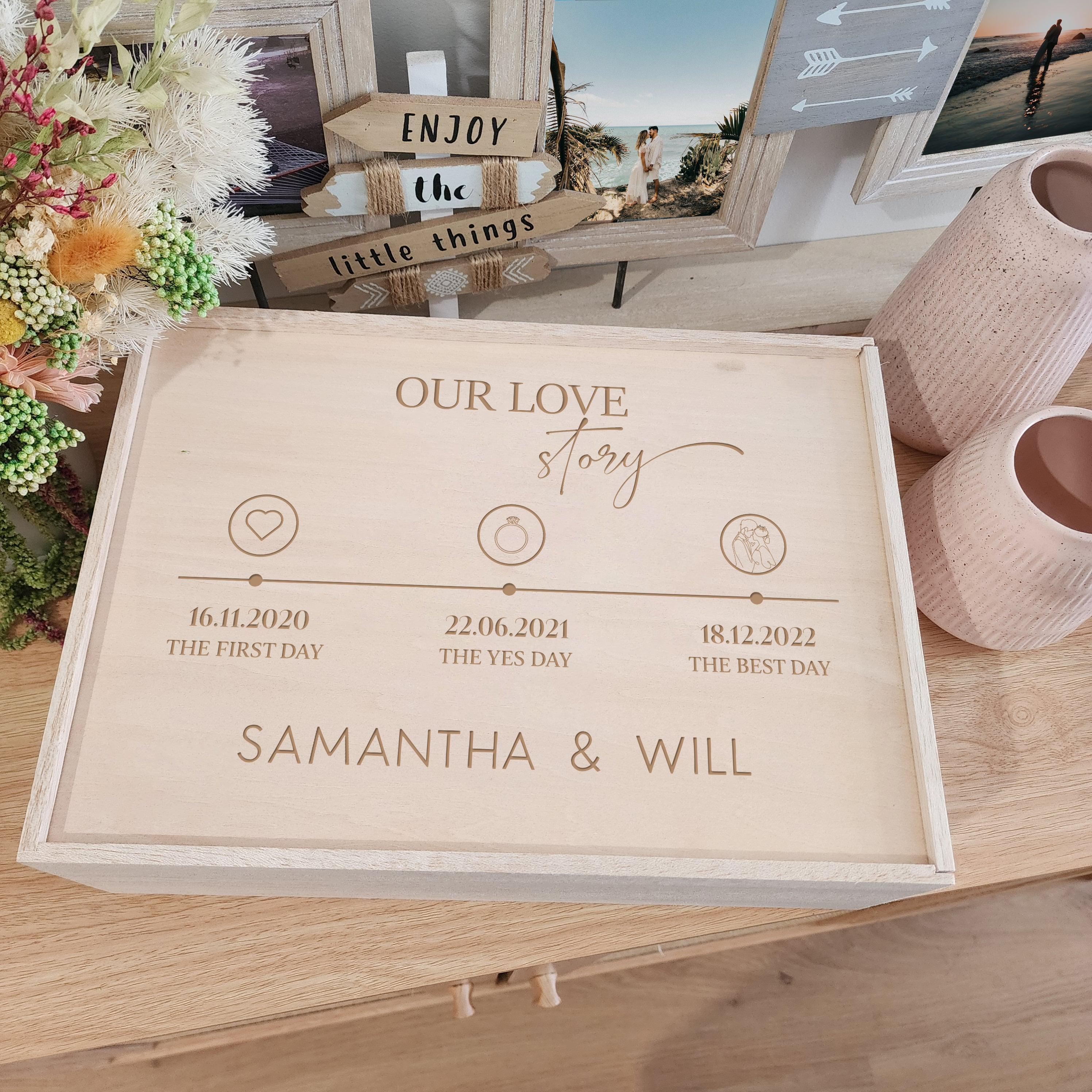 Personalised &quot;Our Love Story&quot; Couples Memory Keepsake Box - Valentine&#39;s Day Gift - The Willow Corner