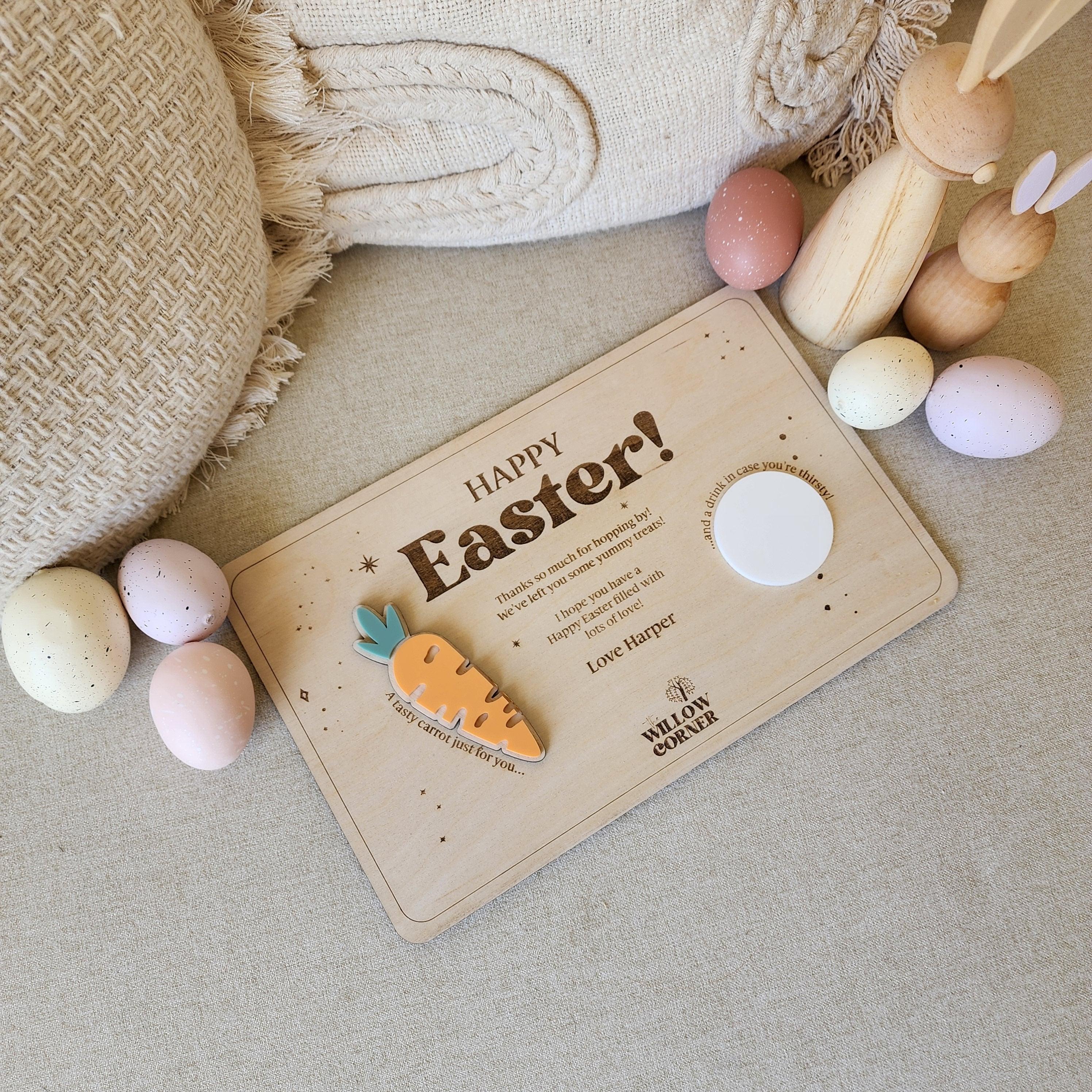 Personalised Wooden Easter Tray with 3D Carrot - Easter Keepsake - The Willow Corner
