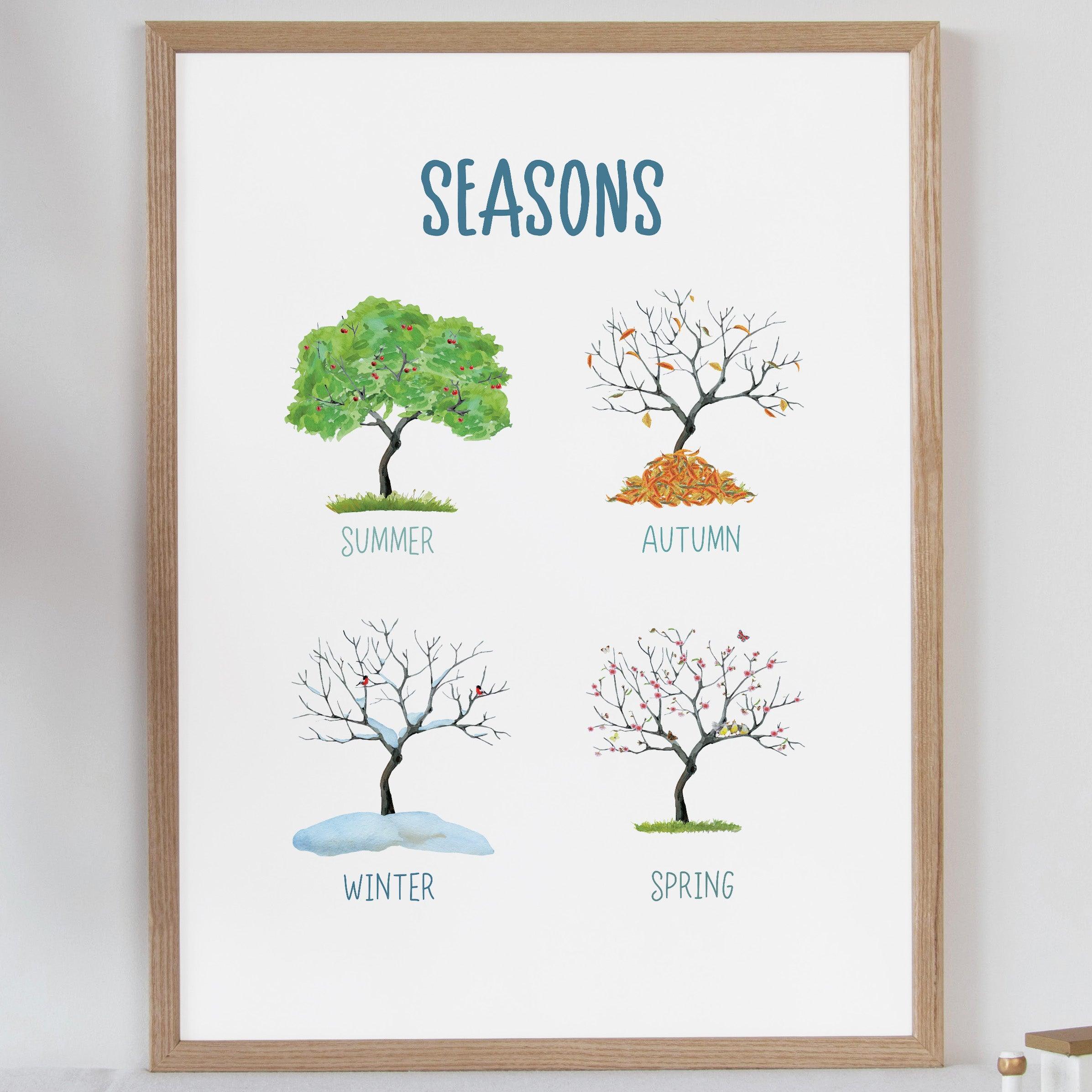 Seasons - Retro Blues - Educational Print Series - Poster - The Willow Corner
