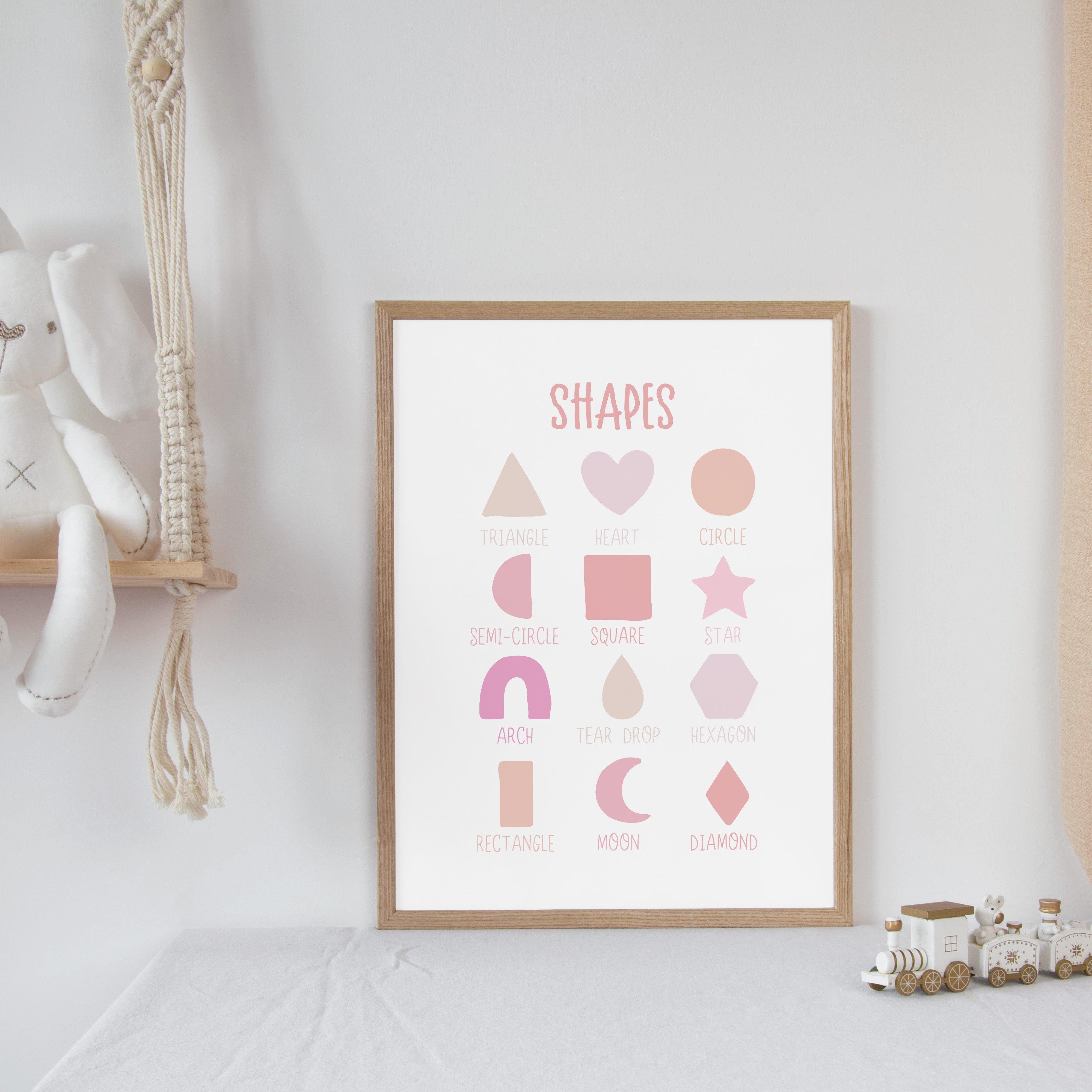 Shapes - Pink Tones - Educational Print Series - Poster - The Willow Corner