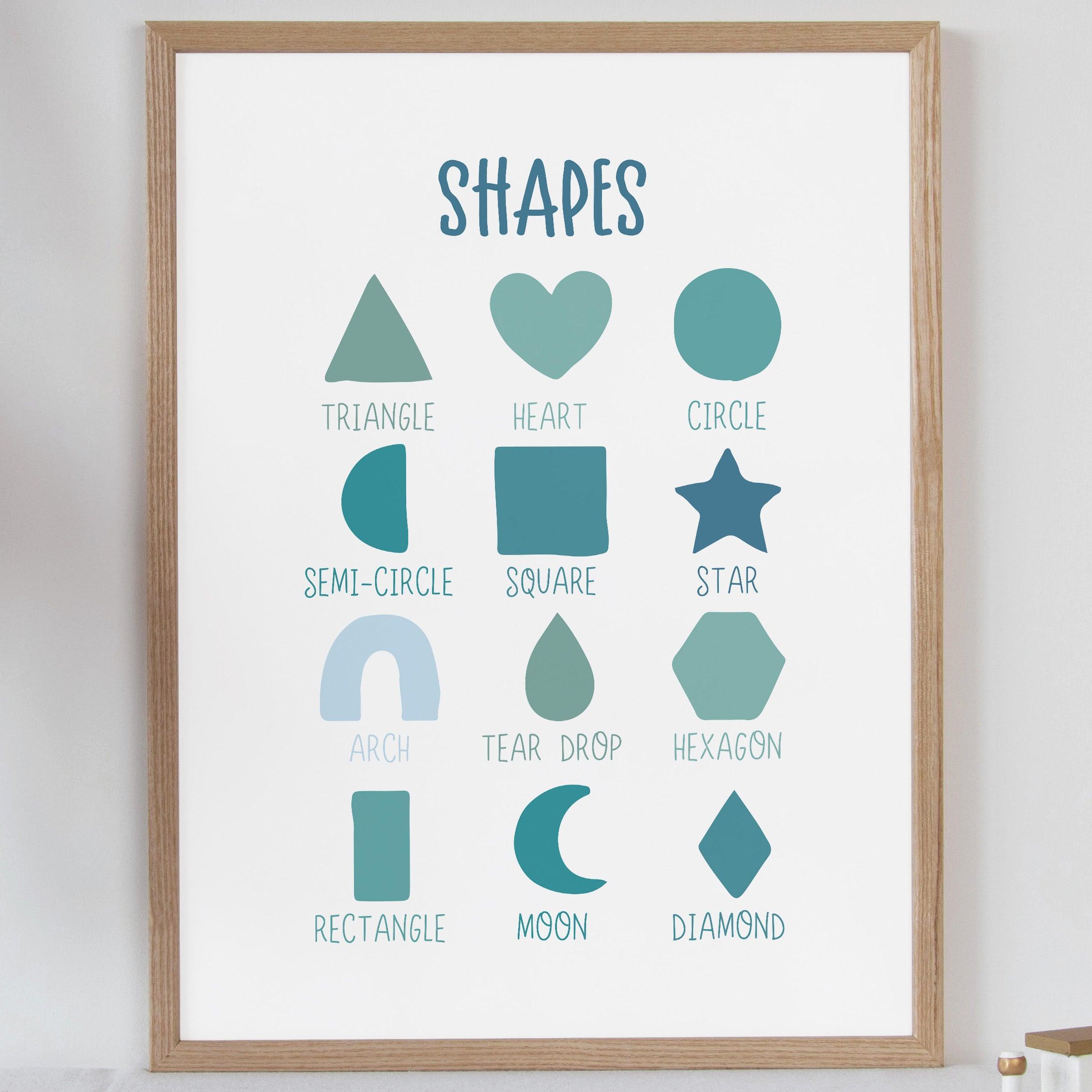 Shapes - Retro Blues - Educational Print Series - Poster - The Willow Corner