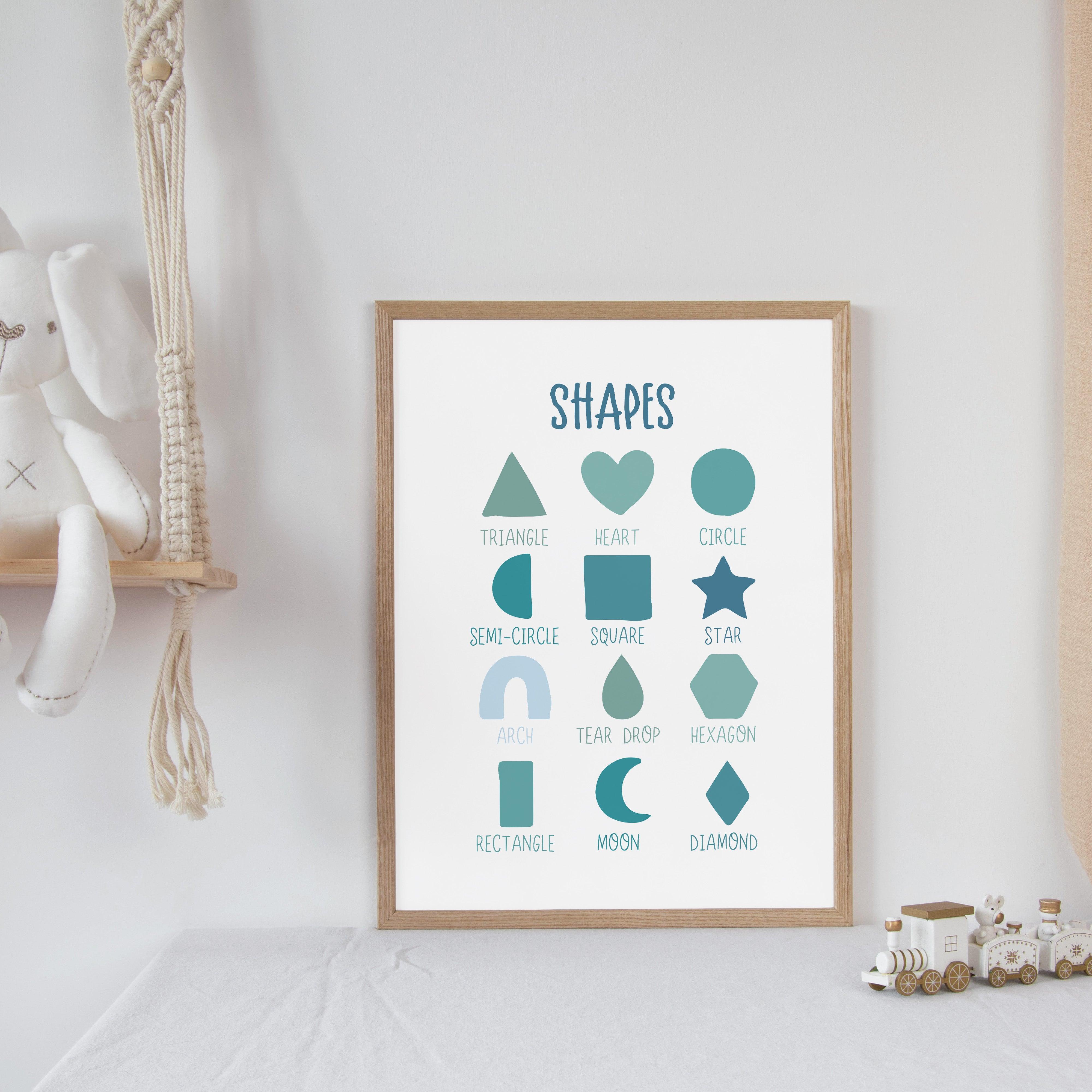 Shapes - Retro Blues - Educational Print Series - Poster - The Willow Corner
