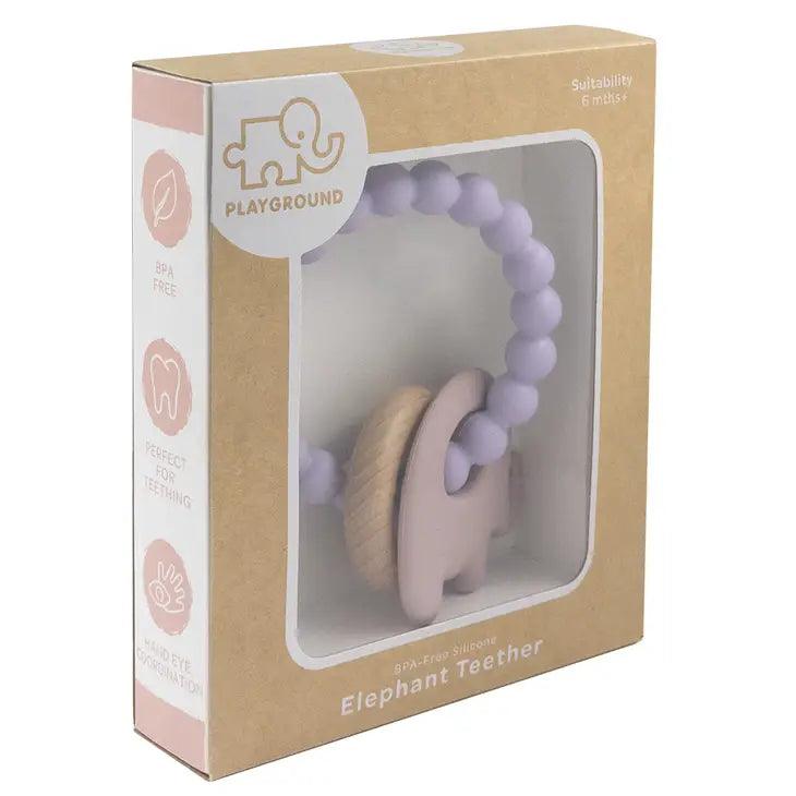 Silicone Elephant Teether with Beechwood Ring - Lilac - The Willow Corner