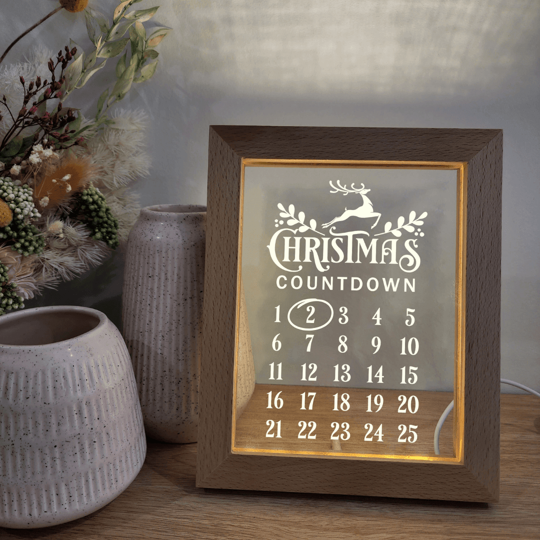 Timber Christmas Countdown Night Light Frame 🌙 - Christmas Countdown 1-25 - The Willow Corner