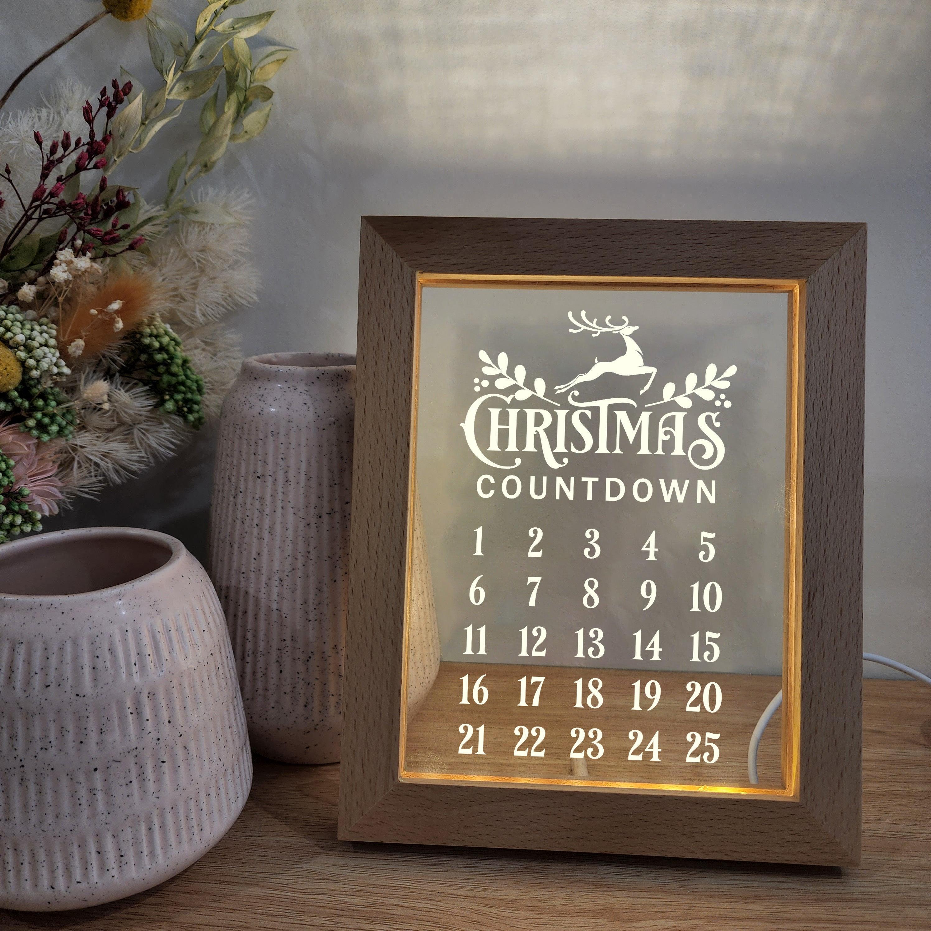 Timber Christmas Countdown Night Light Frame 🌙 - Christmas Countdown 1-25 - The Willow Corner
