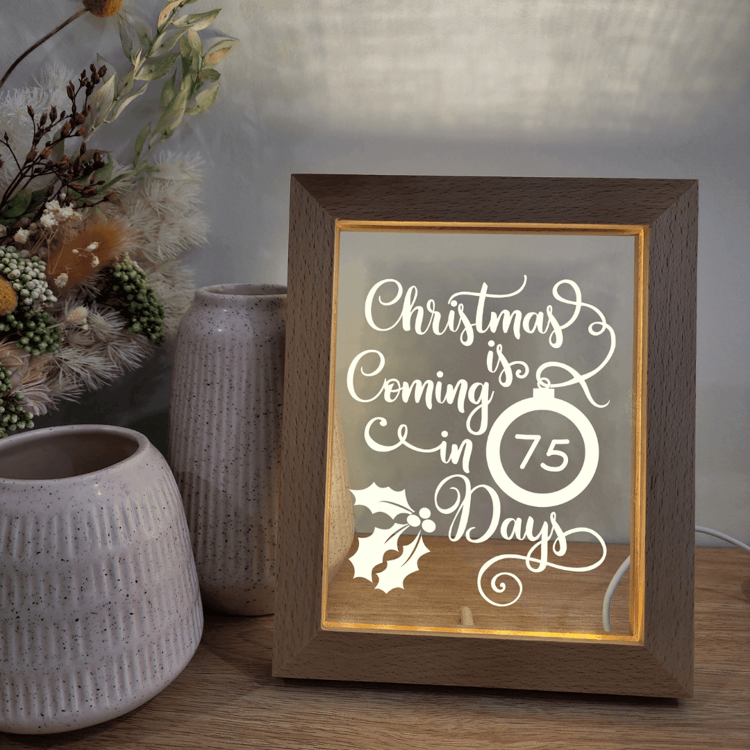 Timber Christmas Countdown Night Light Frame 🌙 - Christmas is Coming - The Willow Corner