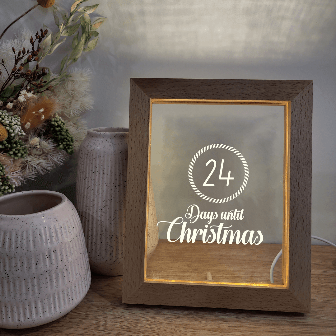 Timber Christmas Countdown Night Light Frame 🌙 - Days Until Christmas - The Willow Corner