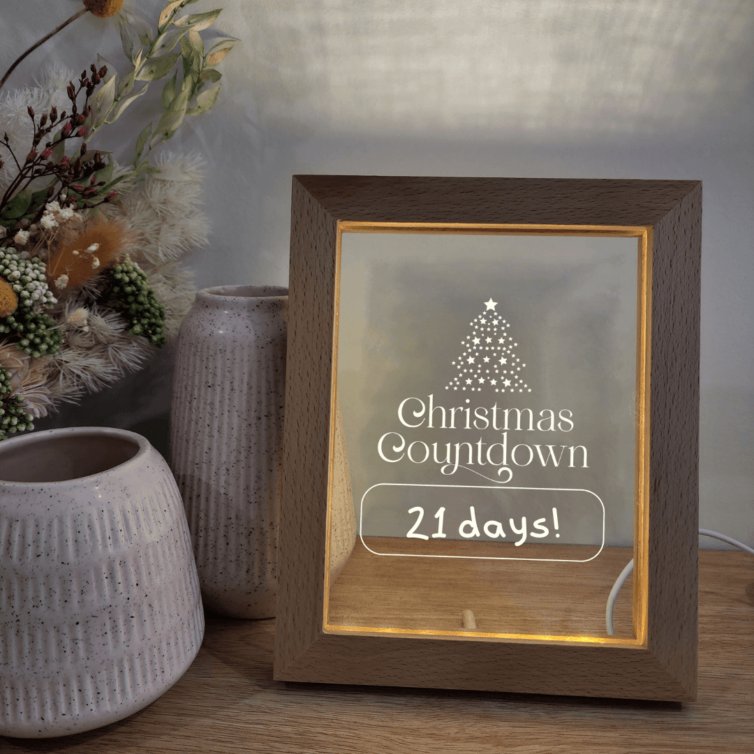 Timber Christmas Countdown Night Light Frame 🌙 - Elegant Christmas Countdown - The Willow Corner