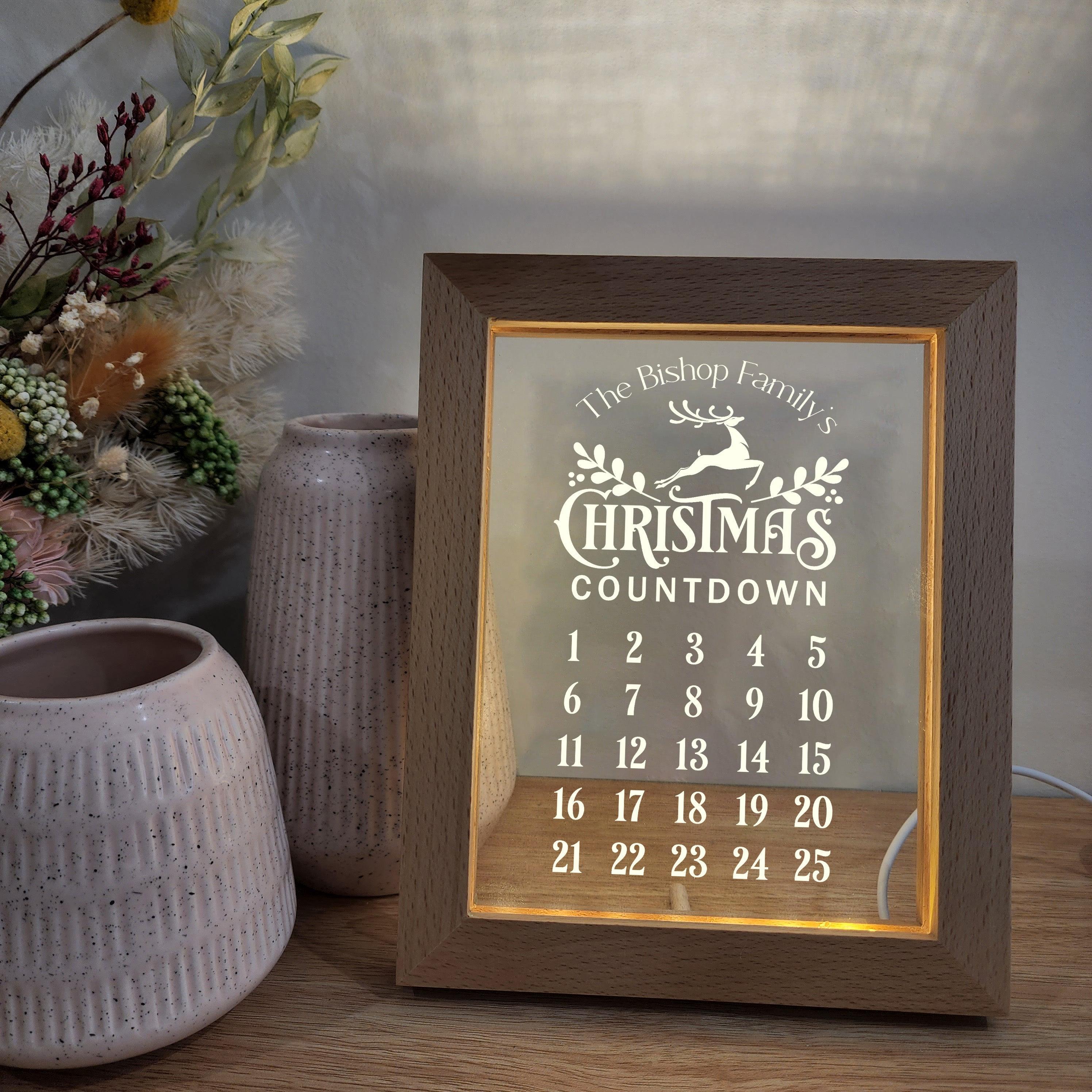Timber Christmas Countdown Night Light Frame 🌙 - Personalised Family Christmas Countdown - The Willow Corner