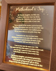Timber Night Light Frame - Poem - Motherhood's Joy - Mother's Day Gift - The Willow Corner