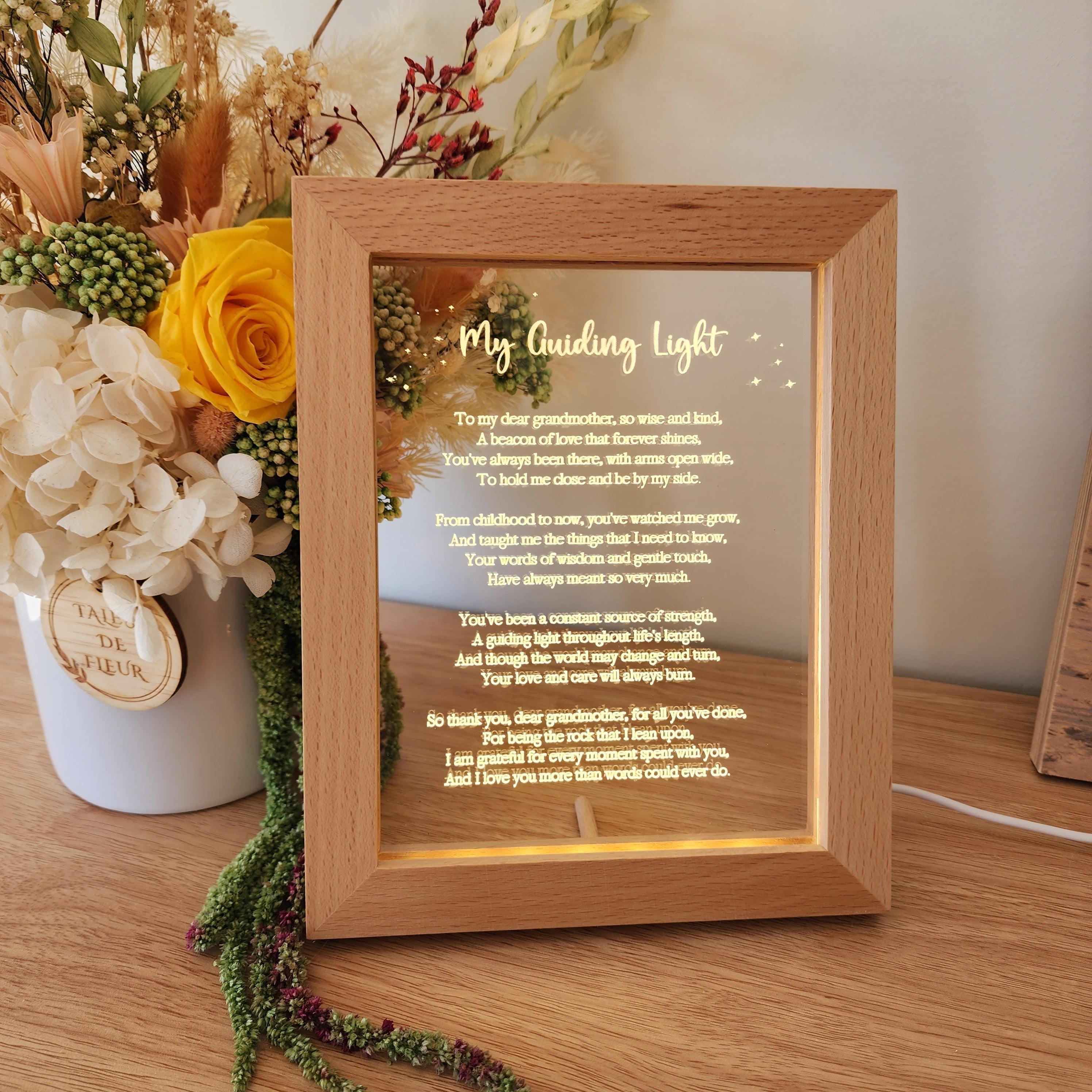Timber Night Light Frame - Poem - My Guiding Light - Grandmother Mother&#39;s Day Gift - The Willow Corner