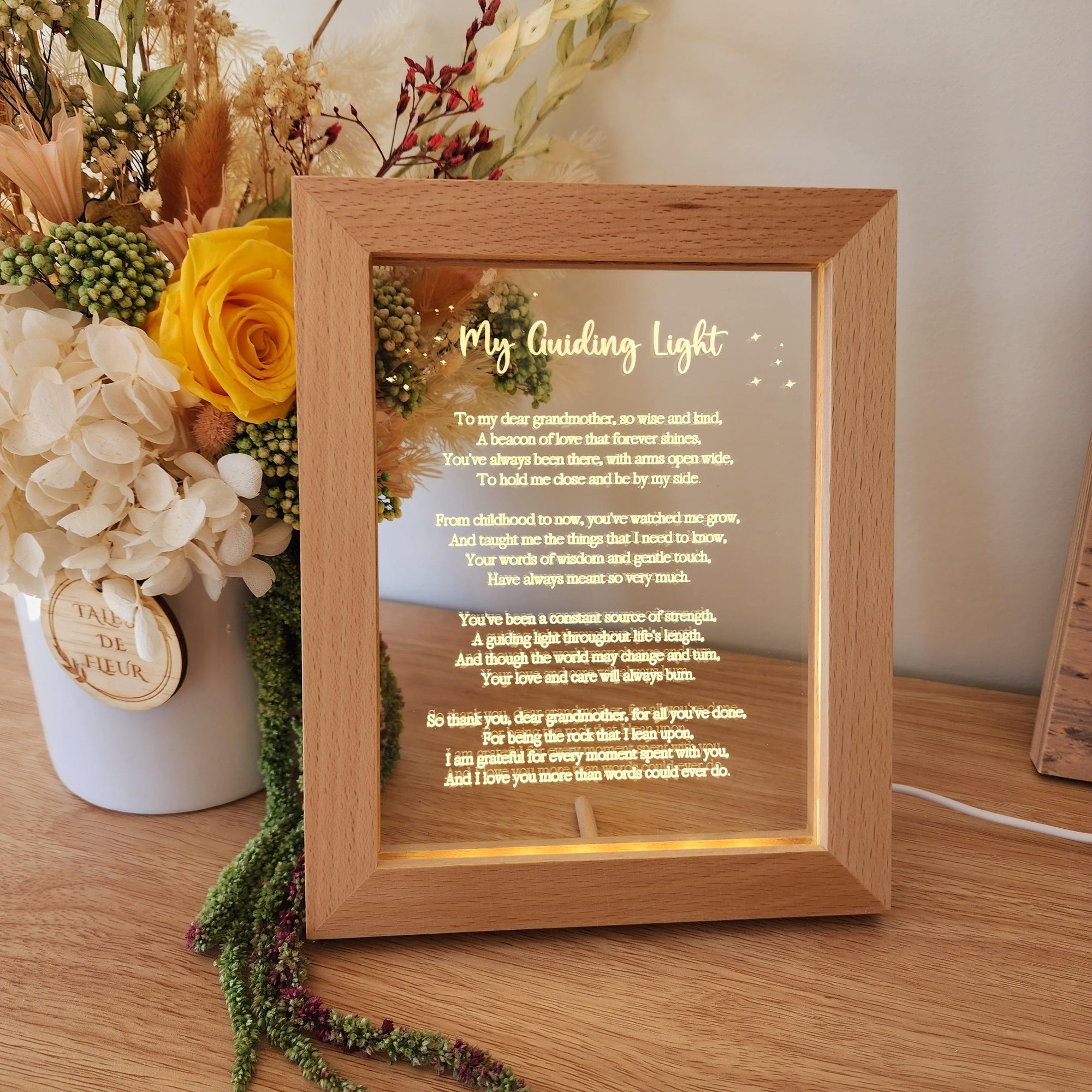 Timber Night Light Frame - Poem - My Guiding Light - Grandmother Mother's Day Gift - The Willow Corner