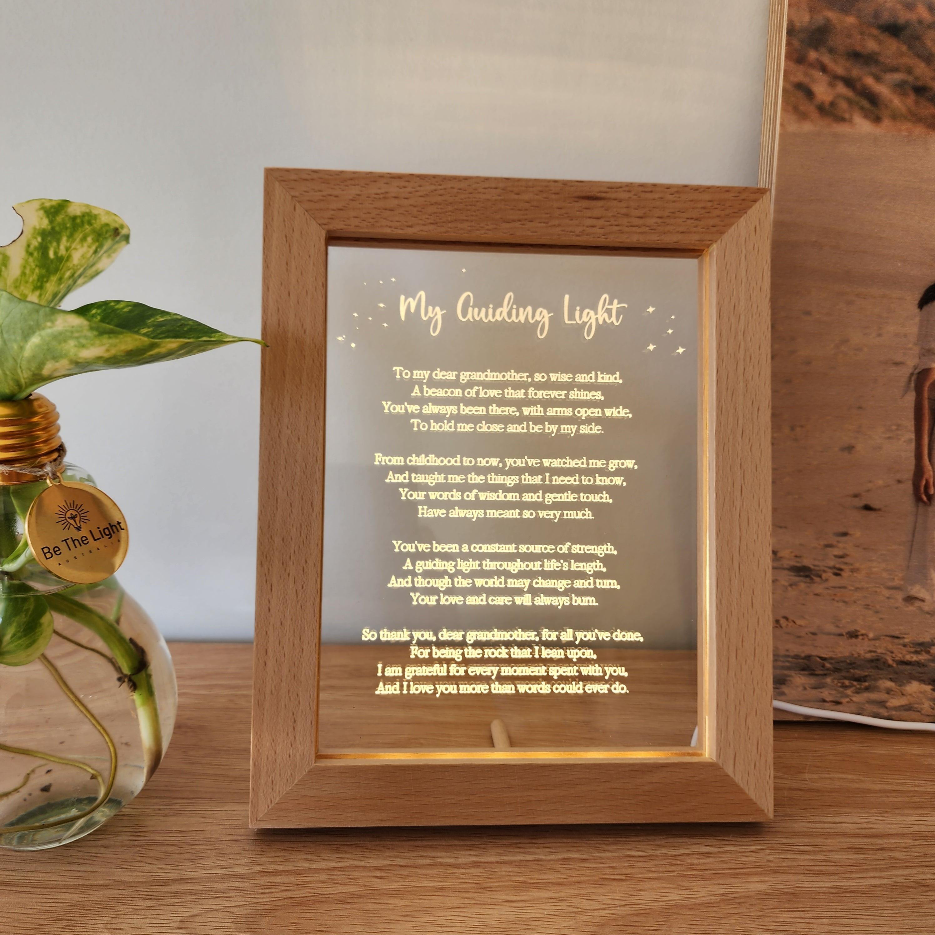 Timber Night Light Frame - Poem - My Guiding Light - Grandmother Mother's Day Gift - The Willow Corner