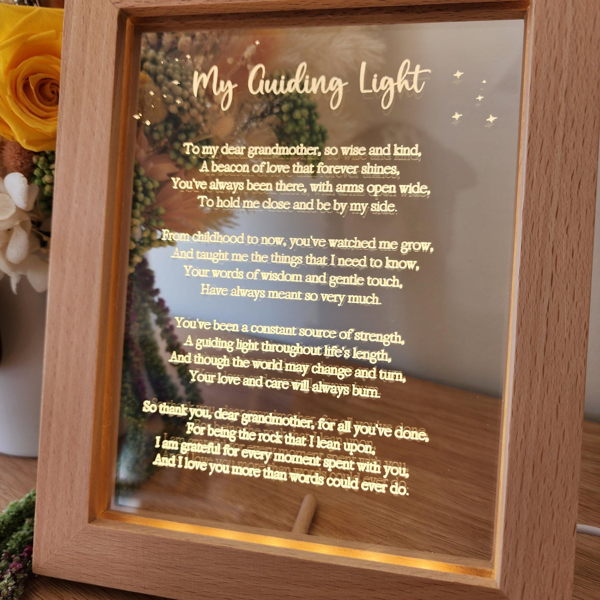 Timber Night Light Frame - Poem - My Guiding Light - Grandmother Mother's Day Gift - The Willow Corner
