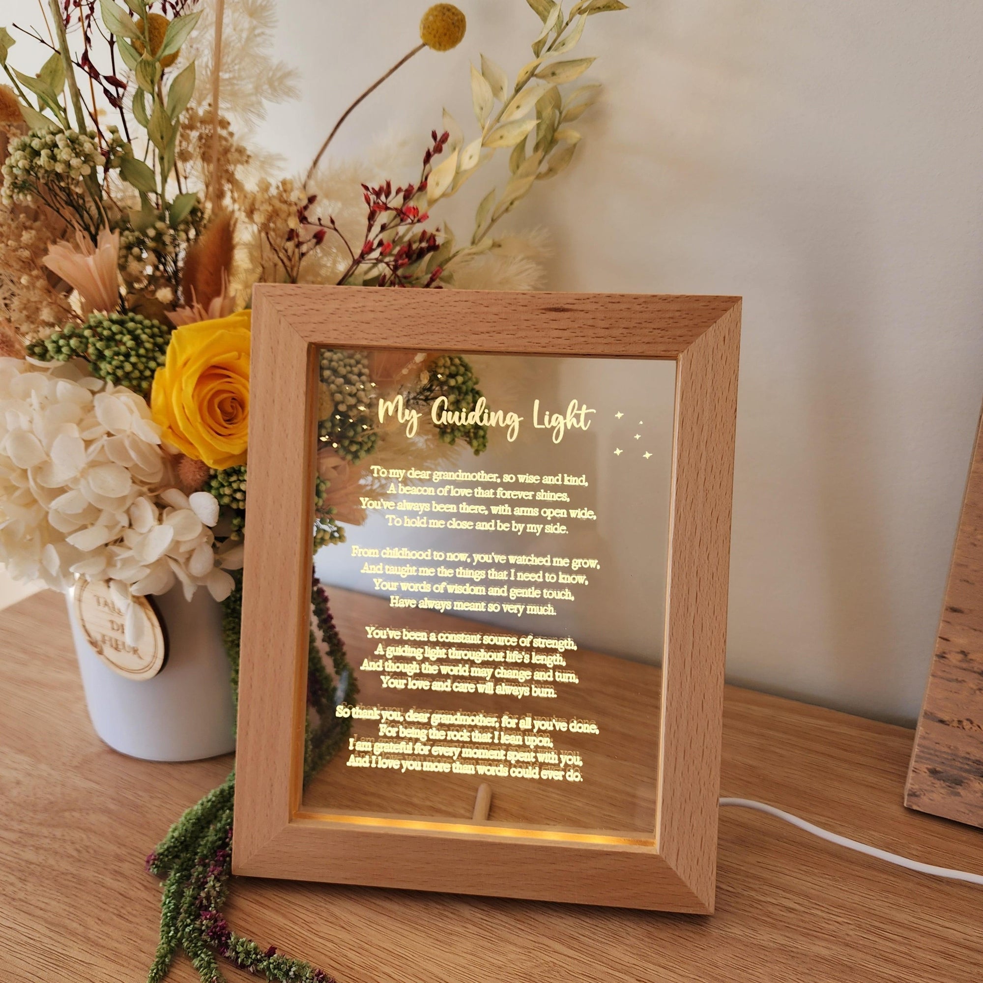 Timber Night Light Frame - Poem - My Guiding Light - Grandmother Mother's Day Gift - The Willow Corner