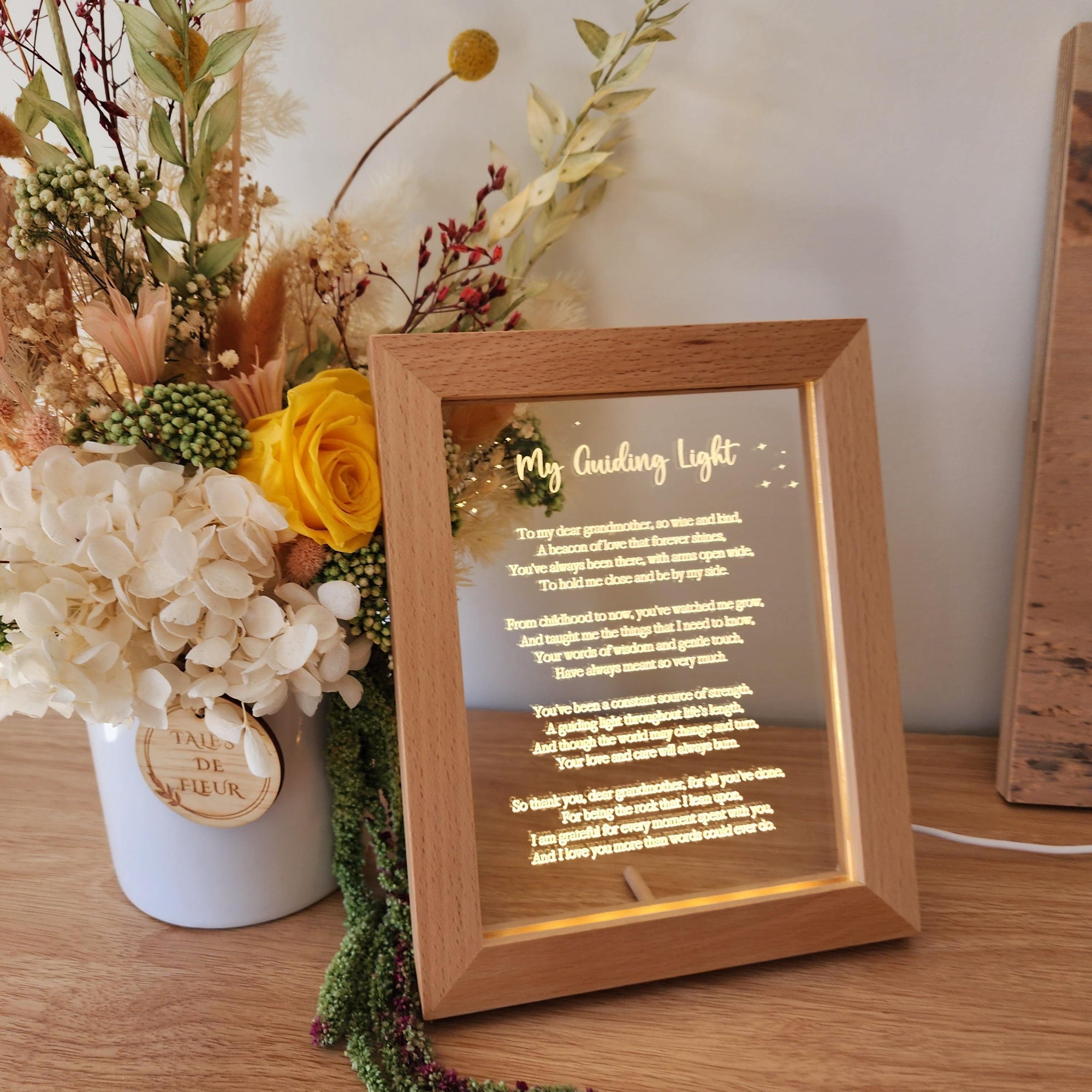 Timber Night Light Frame - Poem - My Guiding Light - Grandmother Mother's Day Gift - The Willow Corner
